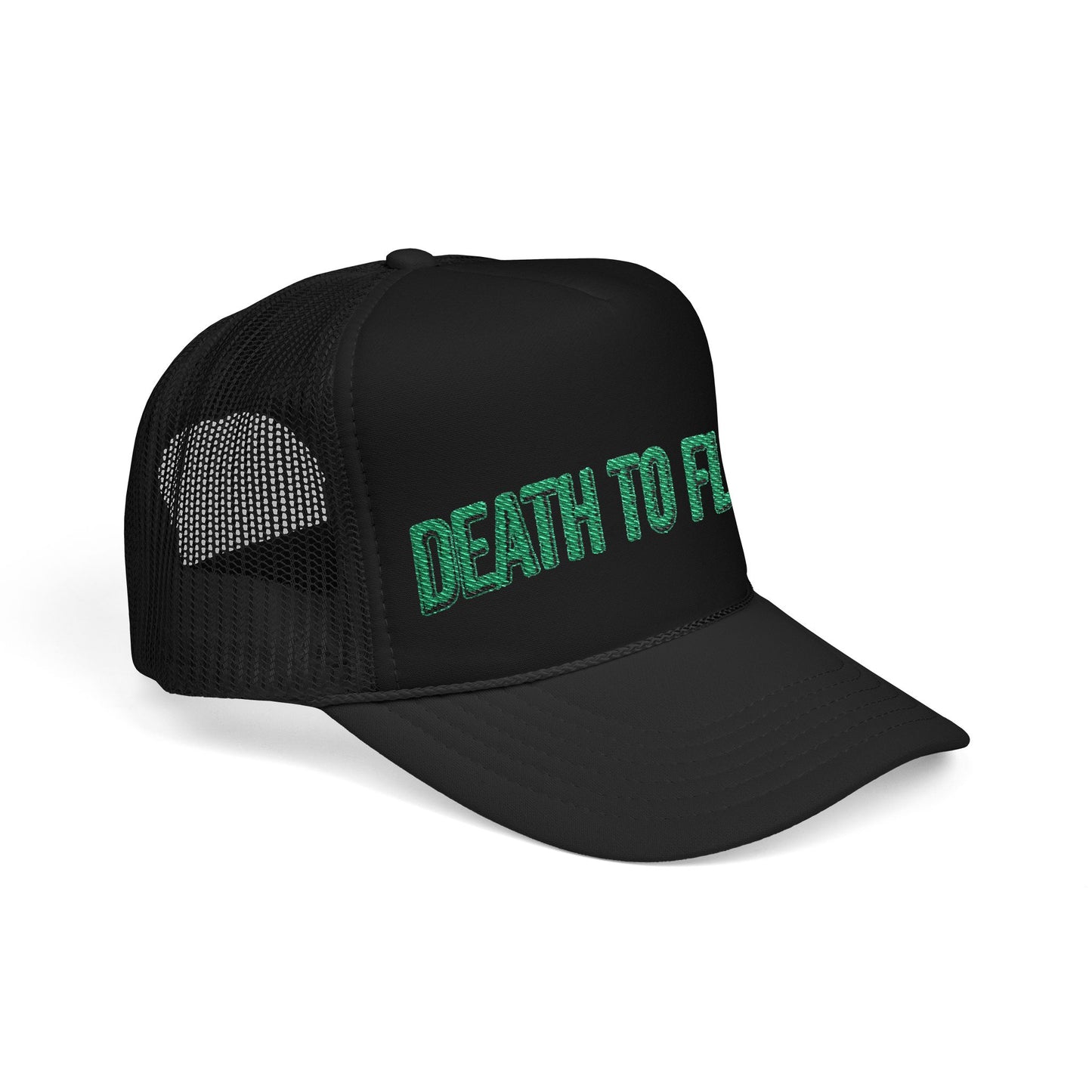 Death to Flesh Galatians 5:24 Trucker Hat — Edgy Green Embroidered Foam Cap