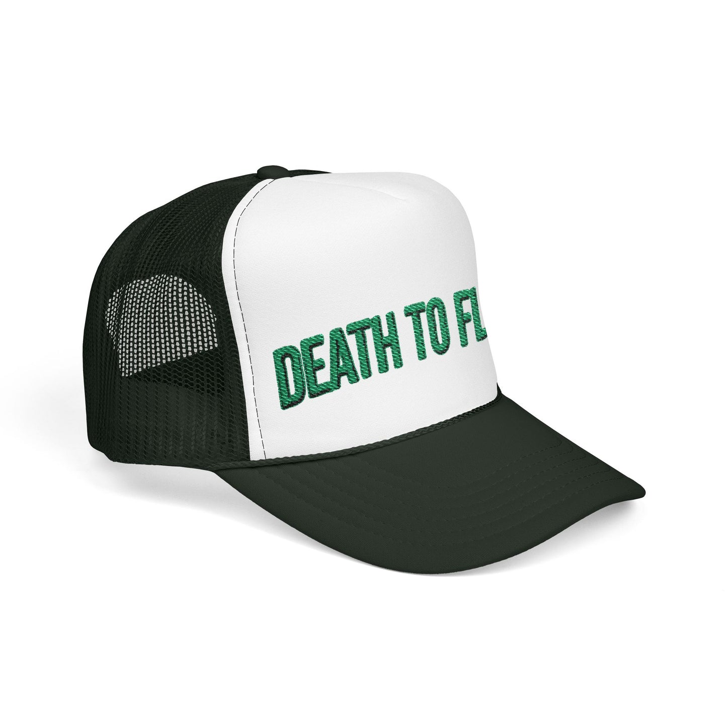 Death to Flesh Galatians 5:24 Trucker Hat — Edgy Green Embroidered Foam Cap
