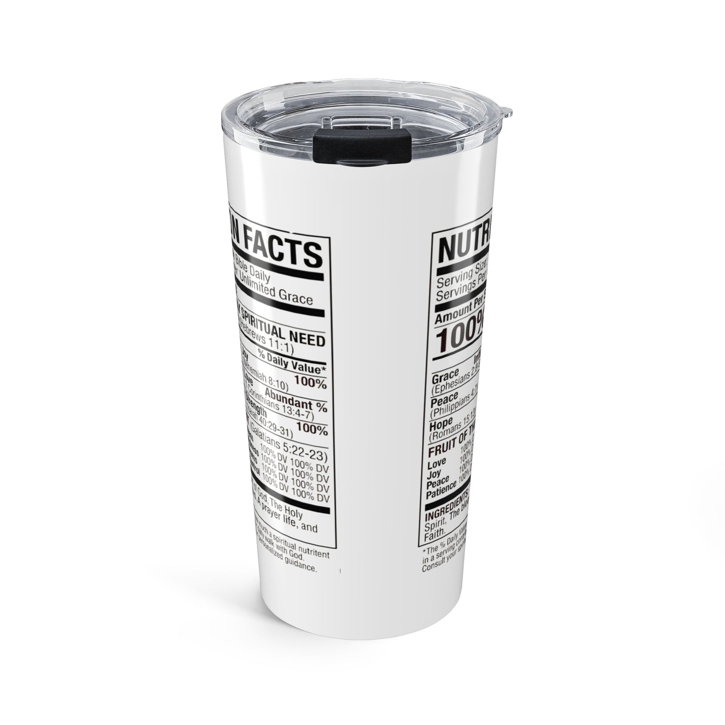 Biblical Nutrition Facts 20oz Tumbler with Nutrition Facts Design — Funny Dietary Label Travel Mug