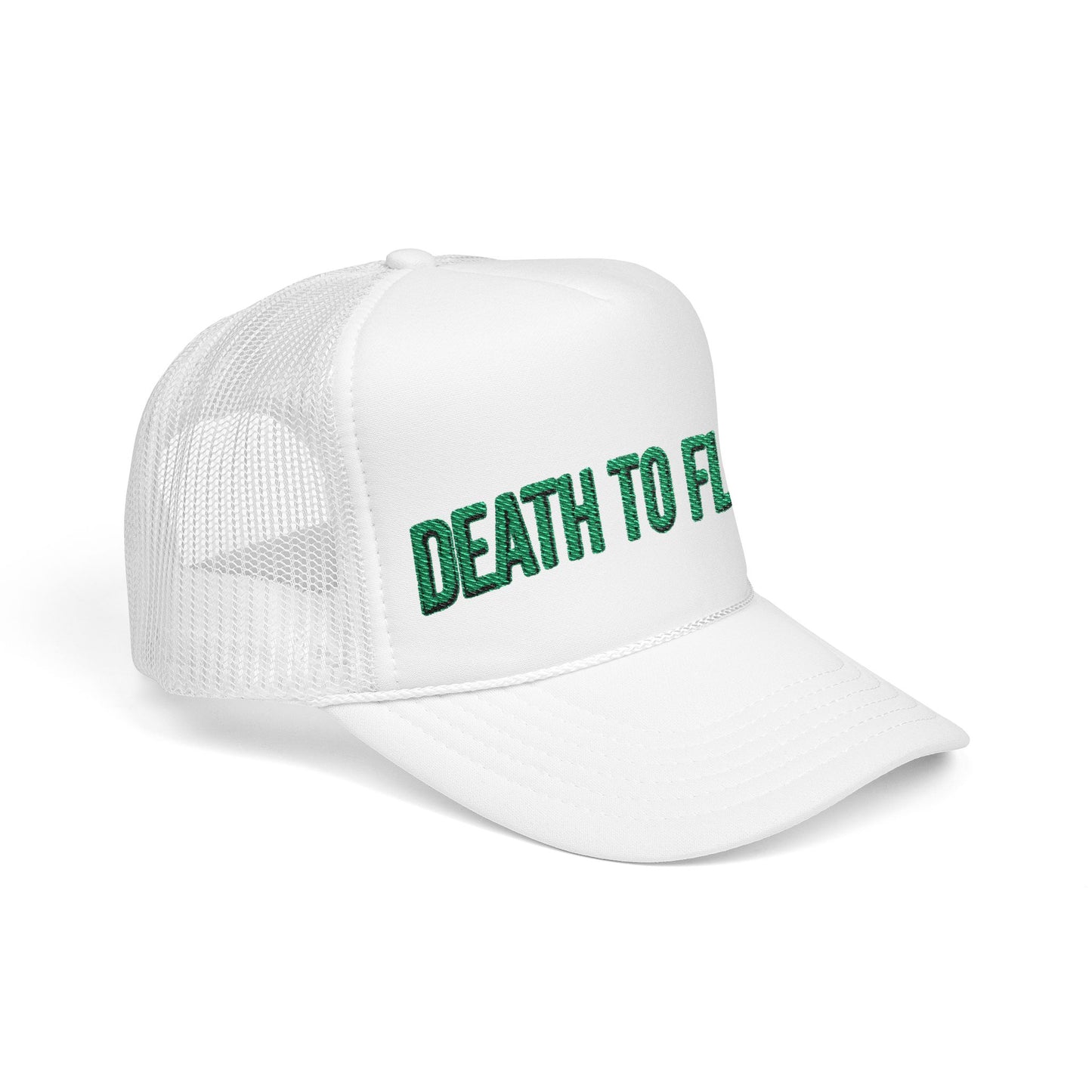 Death to Flesh Galatians 5:24 Trucker Hat — Edgy Green Embroidered Foam Cap
