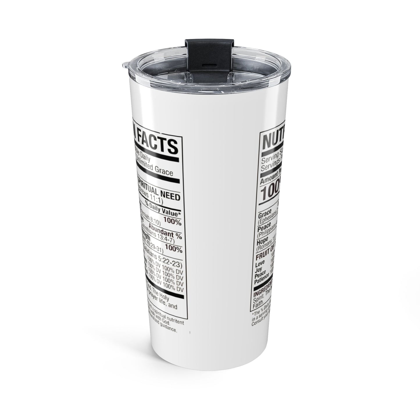 Biblical Nutrition Facts 20oz Tumbler with Nutrition Facts Design — Funny Dietary Label Travel Mug